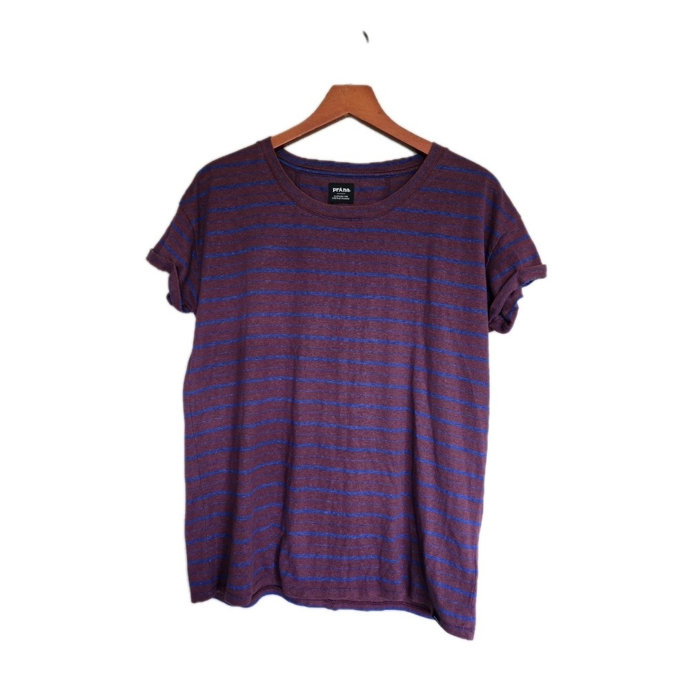 Prana Women's Colorful Stripe Rolled Short Sleeve Hem Cozy Up Tee Shirt Medium M - Picture 1 of 7